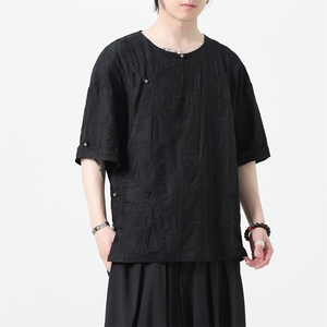 2025夏季新款风男汉服盘扣新中式唐装天丝提花衬衫 C131-P75图片