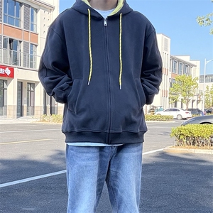 抖音得物二开美式高街重磅结构双层撞色连帽卫衣开衫外套W116图片