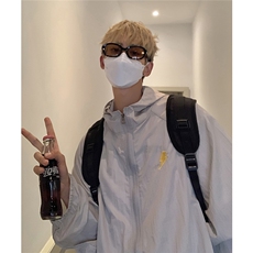 港风情侣刺绣防晒衣服圈圈夏季超薄连帽夹克外套冲锋衣JK15-特P35，男装防晒衣，星座216(原A116)