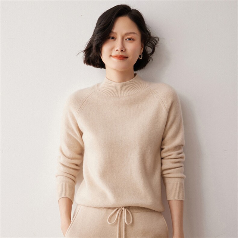 秋冬新款洋气时尚百搭显瘦女款半高领35%山羊绒衫图片
