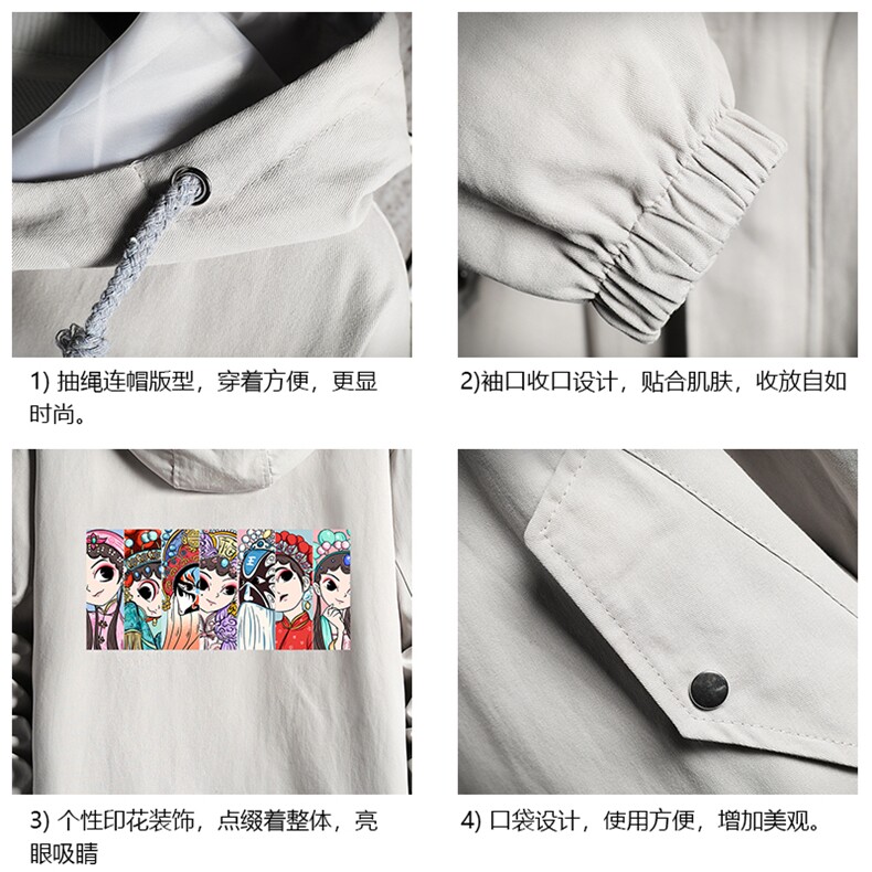 JK41250-P85京剧脸谱风纯棉连帽夹克男士大码工装网格,男装夹克,电商A040A
