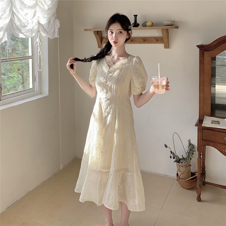 夏季新品！蕾丝花边刺绣度假风连衣裙85120黄-208A-P145-K255,女装连衣裙,浙宝208A