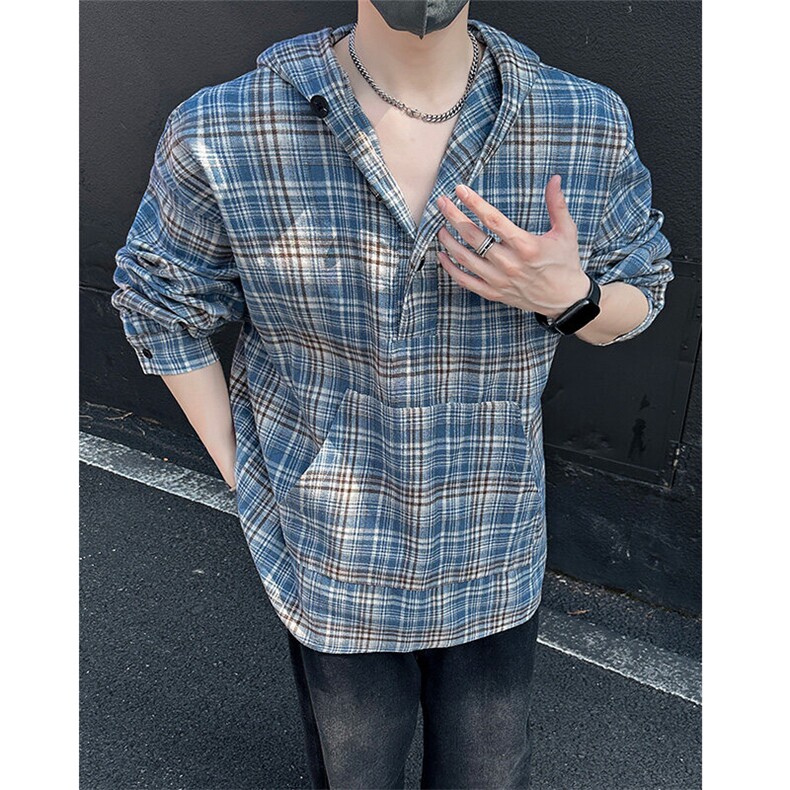美式高街潮流格子衬衫潮牌宽松休闲上衣A086-CS2209-P38,男装衬衫,电商基地A086