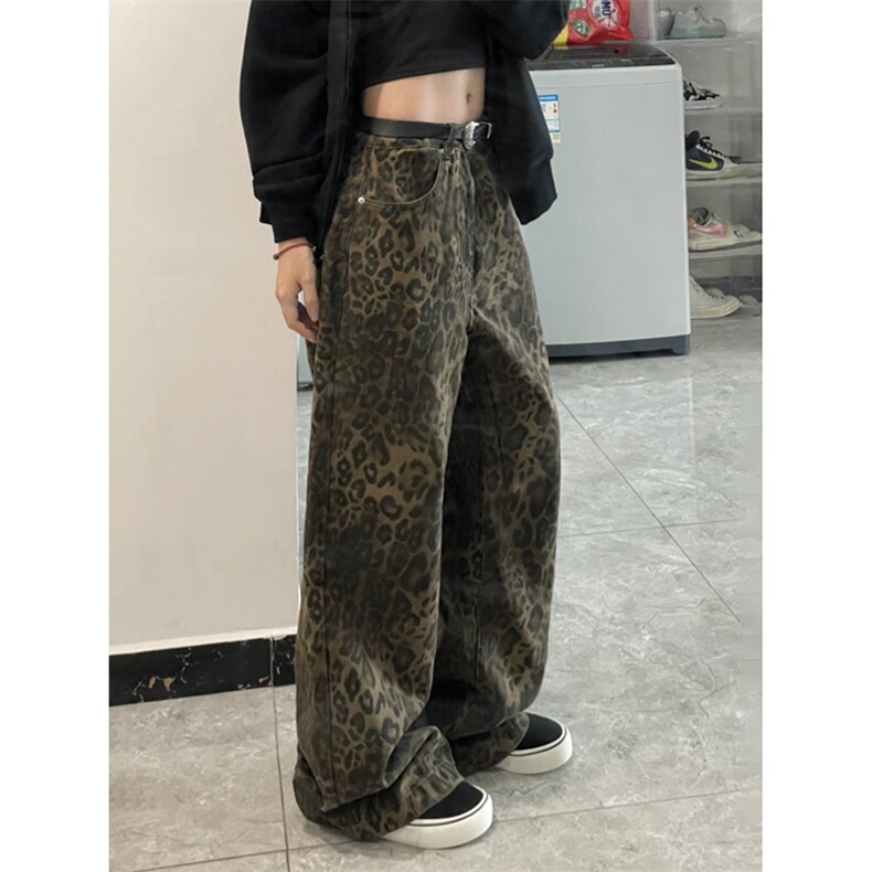 B221美式ins高街小众个性豹纹直筒牛仔裤LK24148-P65控88,男装牛仔裤,电商B221