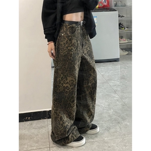 B221 美式ins高街小众个性豹纹直筒牛仔裤 LK24148-P65 控88图片