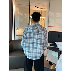 美式高级感连帽格子长袖衬衫男女宽松休闲衬衣外套潮CS220-P55，男装衬衫，星座208-5