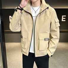 春秋新款户外休闲冲锋衣连帽外套男士工装美式多口袋夹克2523-P75，男装夹克，星座1403A