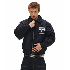 菱形格棉衣翻领棉衣外套万宝路刺绣棉服D328-MY968-P128，男装棉衣，电商D328