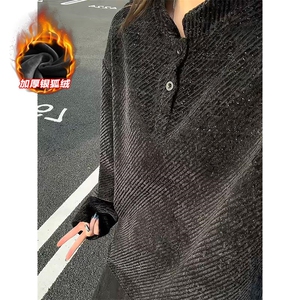 冬季加厚银狐绒470g高克重雪尼尔长袖T恤男T24538J加绒-特P35控68图片