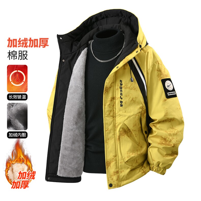 3D冬学院风连帽潮流宽松夹克加绒加厚外套 A436-6811-P85149图片