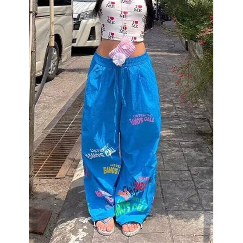 简约字母印花抽绳阔腿裤男女宽松休闲伞兵裤显瘦长裤KZ220,男装休闲裤,星座1116A（原606A-3）