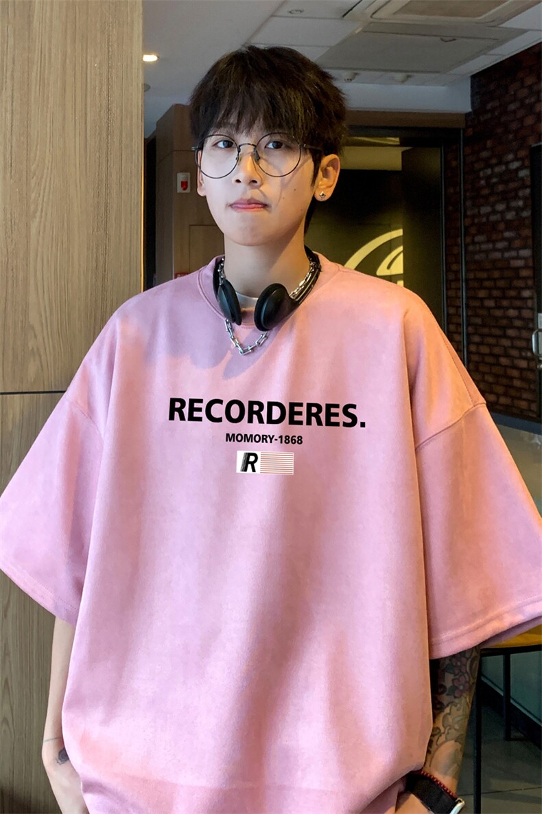 ！2025夏季新款男士鹿皮绒印花短袖T恤情侣半袖TL2418特P19,男装T恤,电商B220