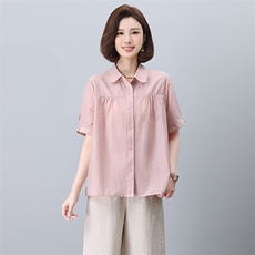 短袖女衬衫夏季2026新款别致漂亮雪纺衫宽松遮肚子妈妈上衣，女装衬衫，板酷