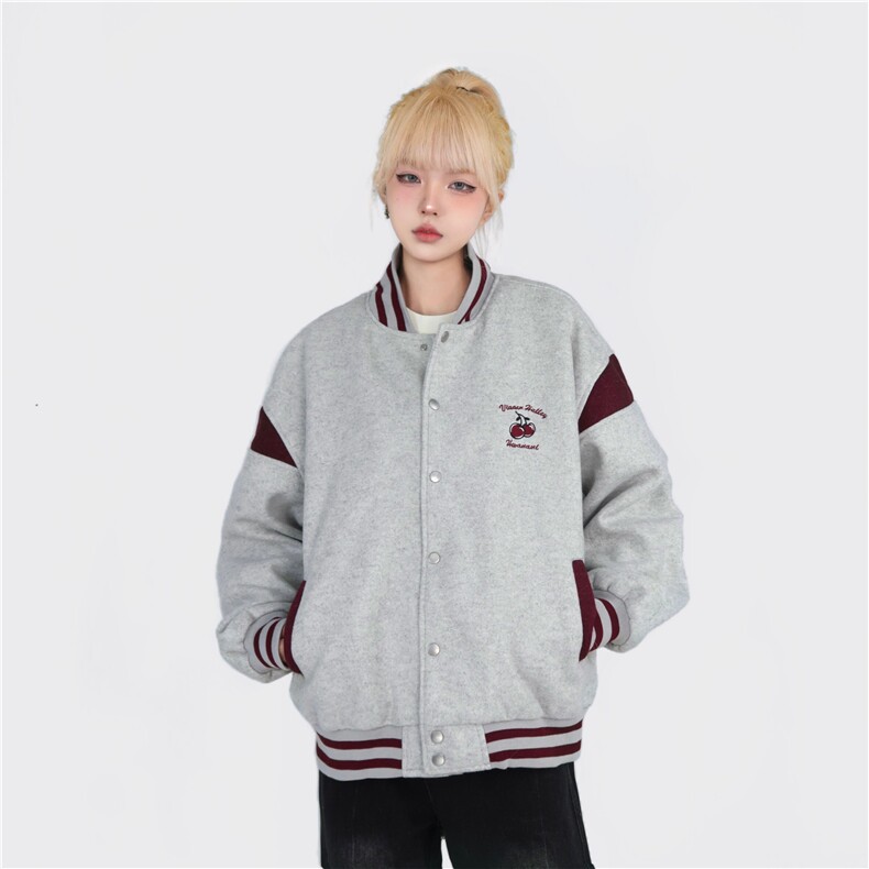 A525-P75美式樱桃刺绣棒球服外套春秋宽松休闲潮拼接夹克上衣,男装夹克,星座911