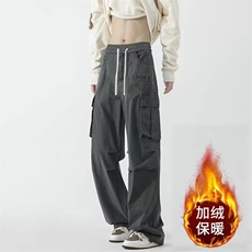 加绒工装裤男港风潮流口袋2024冬季ins长裤K4800-常规P43-加绒51，男装休闲裤，星座412-3