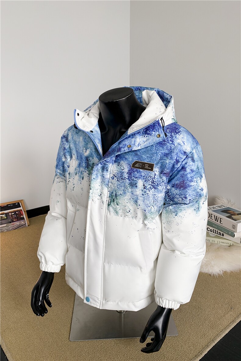 XZ-230-1MY705假模简约百搭轻奢风水墨扎染休闲连帽棉服P118控158,男装棉衣,星座230-1