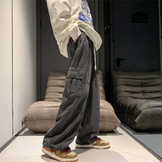 复古美式水洗做旧阔腿裤直筒宽松牛仔裤男N0603-P45，男装牛仔裤，星座308B-1