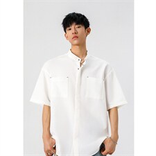 1新中式立领衬衫风暗扣工装大码M-5XL半袖衬衣男78013P48控78，男装T恤，星座226-2