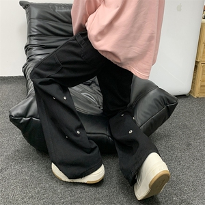 高街牛仔裤男士秋冬美式街头潮牌痞帅按扣工装牛仔微喇 N599-P46图片