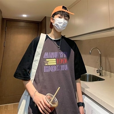 2023春夏季新款男休闲纯棉拼色印花五分圆领短袖T342P30，男装T恤，星座1116-2