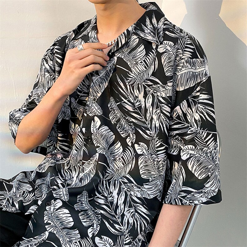 2025夏季新款ins衬衫雅痞高街潮印花衬衫短袖男CS1312-A062-P35,男装T恤,电商A062