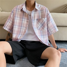 夏季2024新款格子短袖衬衫W1097P26，男装衬衫，星座1116-2