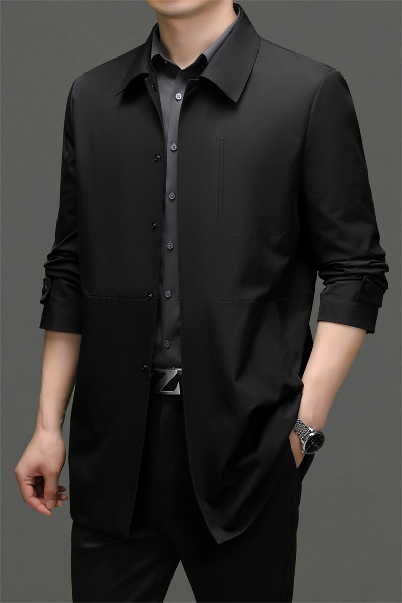 男式2023年新款男翻领商务休闲中长款男装风衣,男装风衣,电商B360