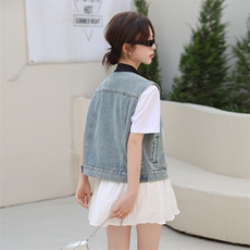 新中式牛仔马甲外套女款夏季2024新款小个子春秋外搭无袖背心上衣，女装马甲，美拉德工厂直营店