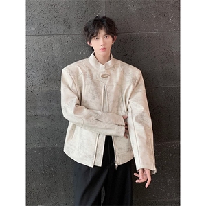 JK8552-P79 美式覆古立领垫肩皮衣外套男士春季新款潮PU机车服图片