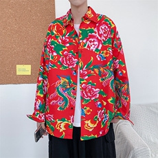 C203长袖男士宽松东北大花港风衬衣外套民族特色牡丹花衬衣，男装民族服装，星座115A(原星座507）