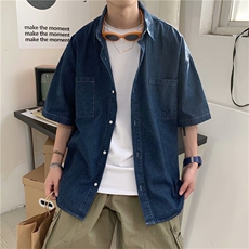 衬衫男短袖夏季薄款牛仔衬衣港风宽松休闲韩版潮流百搭CS05-P40，男装衬衫，星座1008