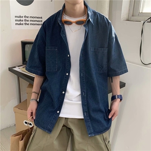 衬衫男短袖夏季薄款牛仔衬衣港风宽松休闲韩版潮流百搭CS05-P40图片
