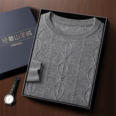秋冬季新款舒适时尚百搭一线成衣圆领绞花35%羊绒衫，男装羊绒套衫，雅之冉羊绒
