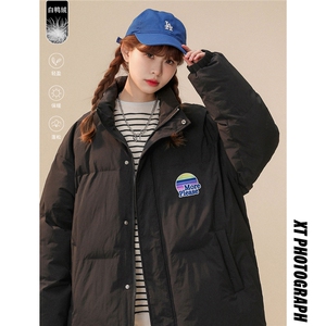白鸭绒中性22冬季潮流印花宽松百搭保暖连帽羽绒服YR194P195K258图片