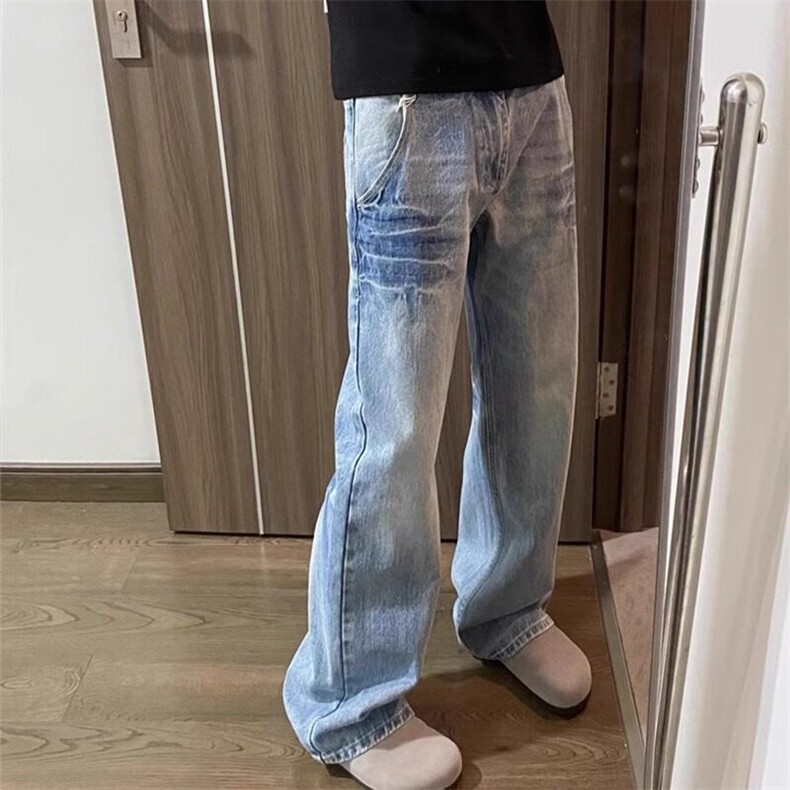 美式复古水洗蓝色宽松休闲牛仔裤男女设计直筒百搭裤子,男装牛仔裤,星座218-1（原230）
