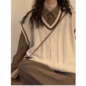 无袖套头单件新款胖MM大码秋冬美式v领针织衫中长款甜美MY0146图片