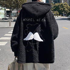 冬季新款宽松小飞熊刺绣羊羔毛棉服连帽情侣棉衣A071-1009-P120，男装棉衣，电商A071