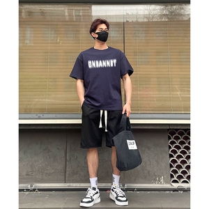 抖音得物 210克现货宽松纯棉美式潮牌印花落肩袖纯棉T恤AT21140图片