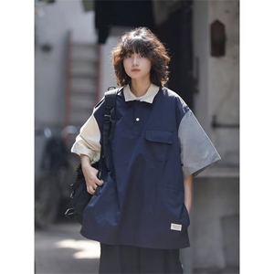夏季日系复古撞色polo衫翻领宽松男女情侣潮流短袖1008-LT411-p39图片
