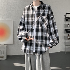 衬衫男春季新款港风宽松大码磨毛格子长袖衬衣CS6638-特P29，男装衬衫，星座214-3