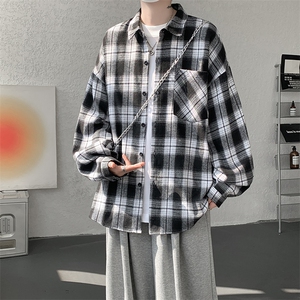 衬衫男春季新款港风宽松大码磨毛格子长袖衬衣CS6638-特P29图片