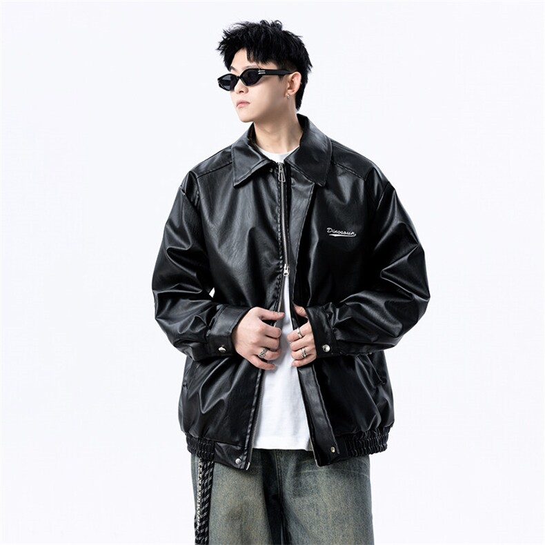 春季新款港风美式刺绣痞帅翻领皮衣夹克男XZ213-JK6000-P70控98,男装夹克,星座213