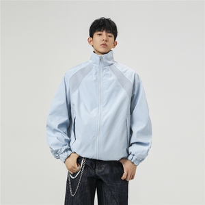 美式罗纹拼接袖子褶皱大码M-5XL教练夹克男JK78056P69控105图片