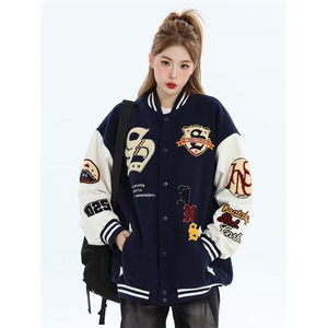 潮牌情侣美式植绒毛巾刺绣棒球服休闲夹克外套JK720-P70图片