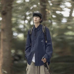 A910-P39 秋季复古宽松水洗衬衣外套港风潮牌山系工装长袖衬衫男图片