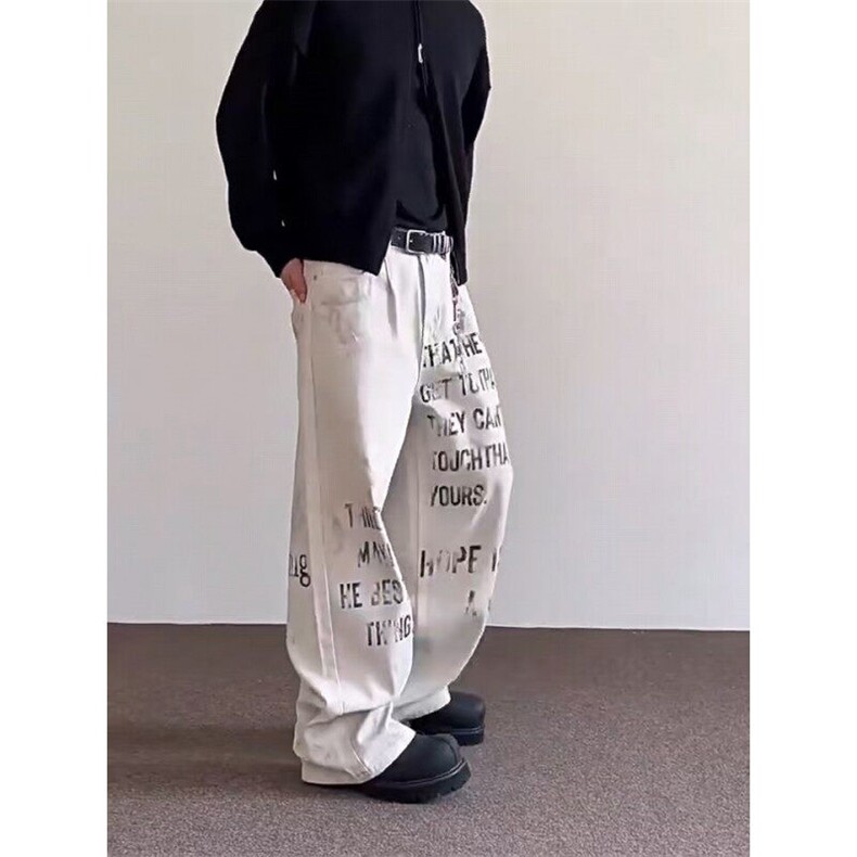 【有货】美式复古小众涂鸦字母直筒休闲弯刀牛仔裤NZ06026P55,男装牛仔裤,星座1004（原星座815-3）