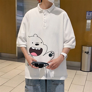 PL57131-P35 翻领短袖polo衫男大码胖子半袖t恤男有领保罗衫 模特图片