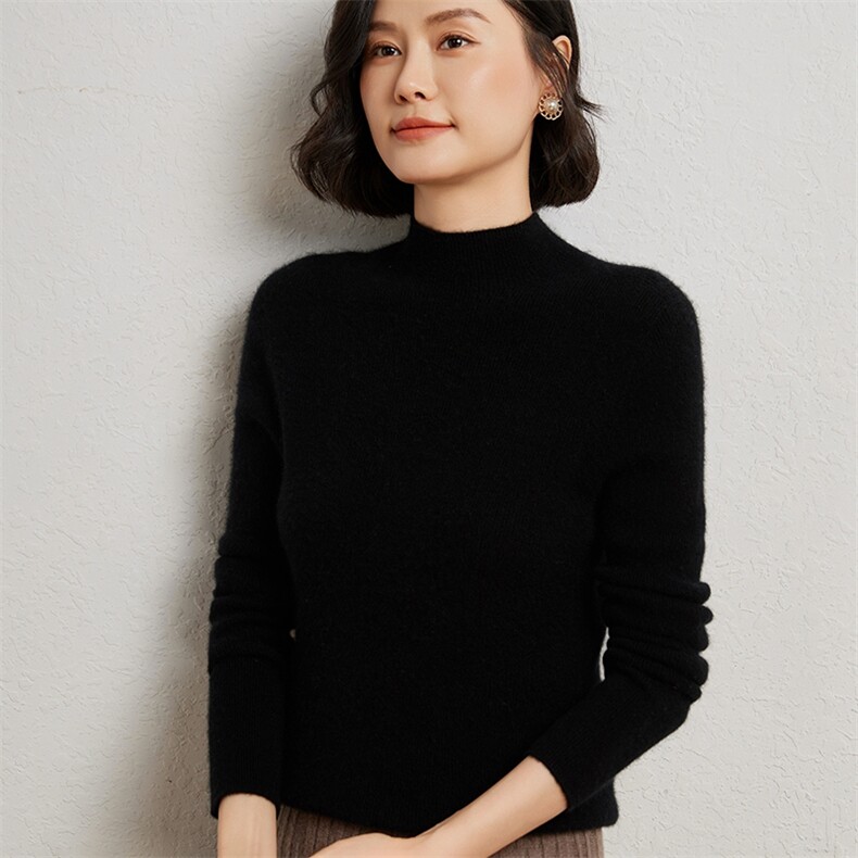 无缝一体抽条羊毛衫女100羊毛半高领高级感针织打底衫上衣毛衣,女装羊绒衫,臻维羊绒