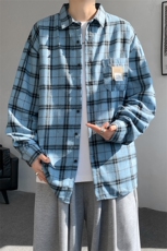 衬衫男春季新款港风磨毛宽松长袖格子衬衣CS521-P38，男装衬衫，星座214-3