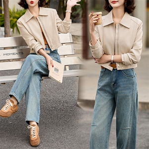 小个子皮衣外套女短款上衣2025春秋季新款休闲机车服高腰pu皮夹克图片